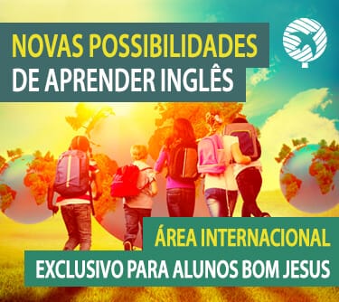 Texto: Novas possibilidades de aprender inglês. Área internacional. Exclusivo para alunos bom jesus.